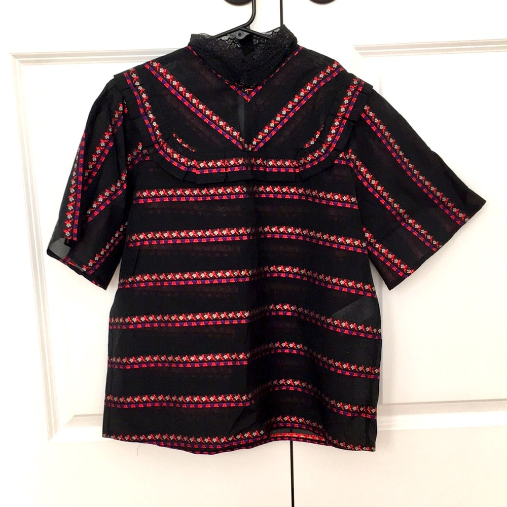 Sandro semi sheer embroidered blouse - size 2